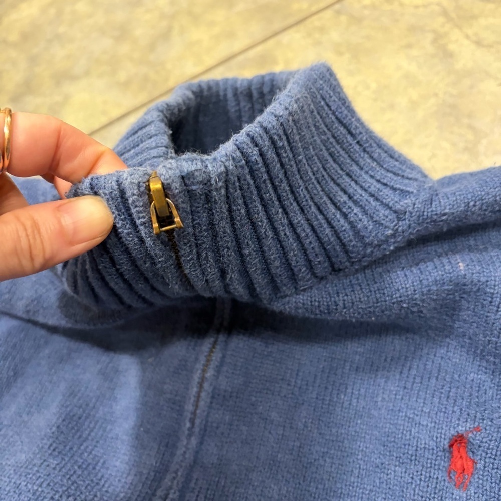 VINTAGE Polo Ralph Lauren Knit Sweater Adult XXL Blue Red Pony 1/4 Zip 90s VTG - Picture 5 of 12